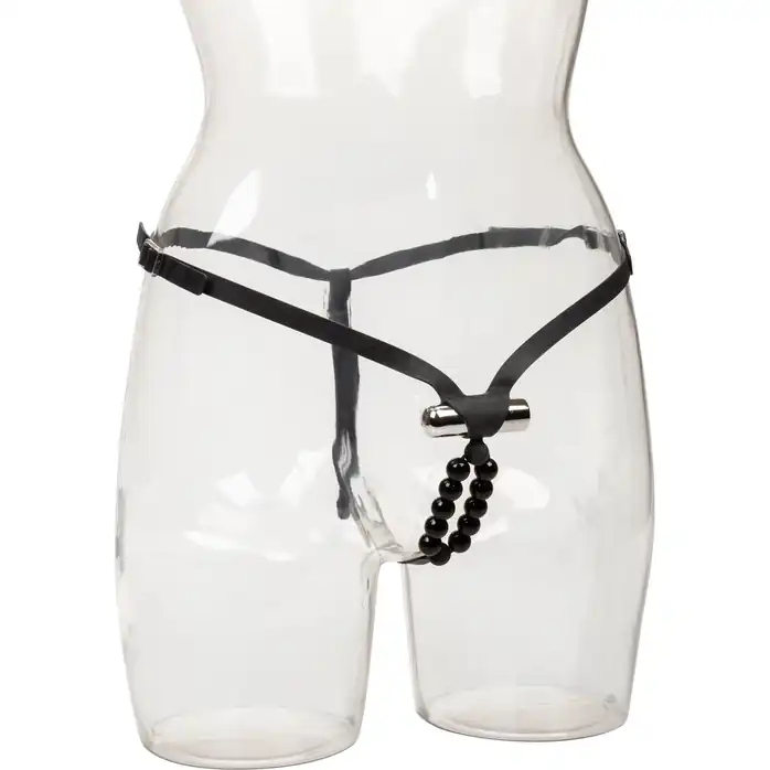Черные стимулирующие трусики с вибрацией Lovers Thong with Pleasure Beads. Фотография 2.