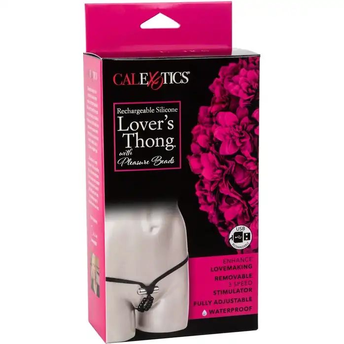 Черные стимулирующие трусики с вибрацией Lovers Thong with Pleasure Beads. Фотография 8.