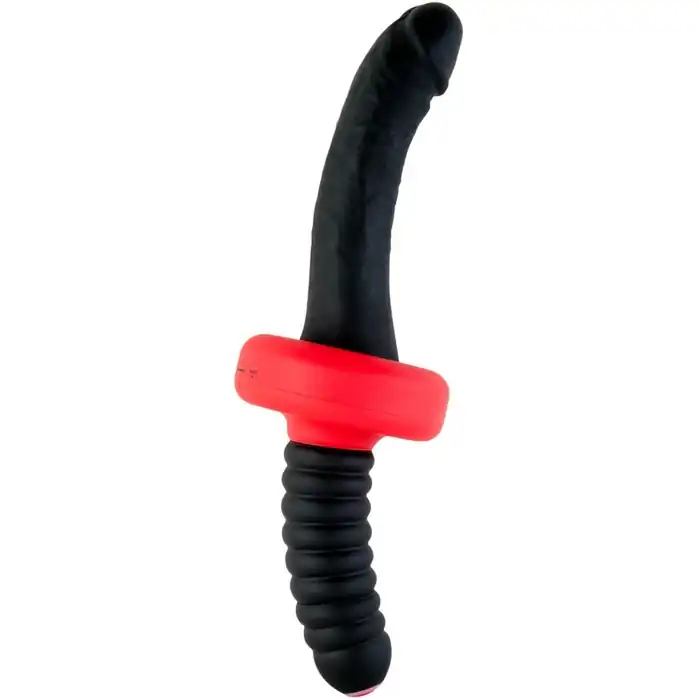 Двусторонний черный вибромассажёр - 26 см - Black Red