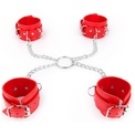 Комплект красных наручников и оков на металлических креплениях с кольцом