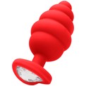 Красная анальная пробка Extra Large Ribbed Diamond Heart Plug - 9,6 см.