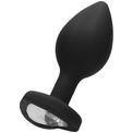 Черная анальная пробка с прозрачным стразом Large Ribbed Diamond Heart Plug - 8 см.
