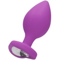 Фиолетовая анальная пробка с прозрачным стразом Extra Large Diamond Heart Butt Plug - 9,5 см.