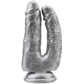Серебристый анально-вагинальный фаллоимитатор Dick Cumming - 18 см.
