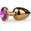 Золотистая анальная пробка с фиолетовым кристаллом Metal Butt Plug - 7,2 см.