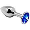 Серебристая анальная втулка с синим кристаллом Mini Metal Butt Plug Size S - 7 см.