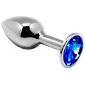 Серебристая анальная втулка с синим кристаллом Mini Metal Butt Plug Size M - 8 см.