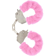  Розовые меховые наручники с ключами 