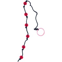  Красные анальные шарики на чёрной веревочке 20 см 