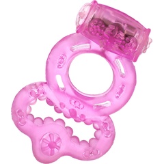  Розовое эрекционное кольцо с вибратором и подхватом 