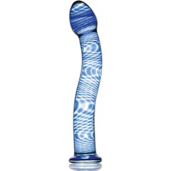  Изогнутый стеклянный фаллос синего цвета 19 см 