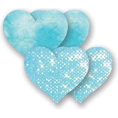  Комплект из 1 пары голубых пэстис-сердечек с блестками и 1 пары голубых пэстис-сердечек с кружевной поверхностью 