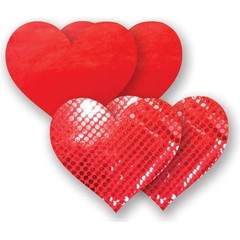  Комплект из 1 пары красных пэстис-сердечек с блестками и 1 пары красных пэстис-сердечек с гладкой поверхностью 