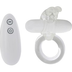  Белое эрекционное кольцо с клиторальным стимулятором и вибратором 