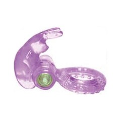  Фиолетовое эрекционное кольцо с вибратором и клиторальным стимулятором-зайчиком 