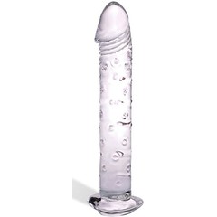  Стеклянный дилдо с основанием-сердцем и массажными пупырышками, 15 см 