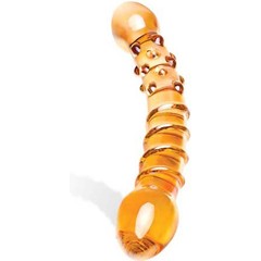  Изогнутый двухголовый фаллоимитатор медового цвета, 22,5 