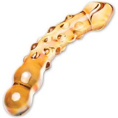  Двухголовый стеклянный фаллоимитатор с изгибом, 18 см 