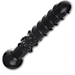  Черный стеклянный дилдо с выступающей спиралью 19,5 см 