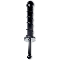  Черный стеклянный фаллос с тонкой ручкой и выпуклой спиралью 18,5 см 
