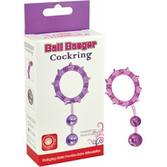  Розовое эрекционное кольцо Ball Banger Cock Ring с 2 утяжеляющими шариками 