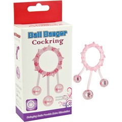  Розовое эрекционное кольцо Ball Banger Cock Ring с 3 утяжеляющими шариками 