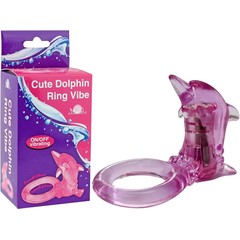  Розовое эрекционное кольцо с клиторальным стимулятором-дельфином 