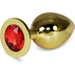  Анальная пробка Butt Plug Gold Large с красным камнем 10,1 см 