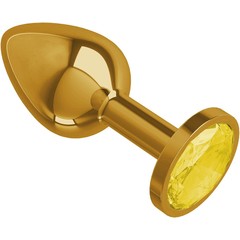  Золотистая конусовидная анальная пробка с желтым кристаллом 7 см 