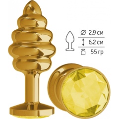  Золотистая спиралевидная анальная пробка с желтым кристаллом 7 см 