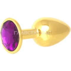  Золотистая анальная пробка с фиолетовым кристаллом 7 см 