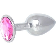  Серебристая анальная втулка с розовым кристаллом в основании 7 см 