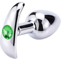  Серебристая анальная пробка для ношения с зеленым кристаллом 7 см 