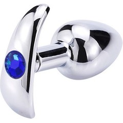  Серебристая анальная пробка для ношения с синим кристаллом 7 см 