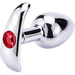  Серебристая анальная пробка для ношения с красным кристаллом 7 см 