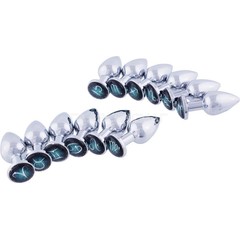  Серебристая анальная пробка с зеленым кристаллом и знаком зодиака Весы 