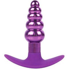  Фиолетовая анальная втулка из металла и силикона 9,6 см 