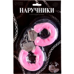  Металлические наручники с розовой плюшевой отделкой 
