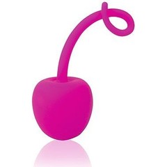  Розовый силиконовый вагинальный шарик-вишенка с хвостиком 
