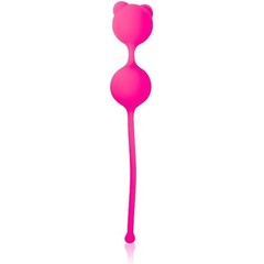  Розовые силиконовые вагинальные шарики на связке с хвостиком 