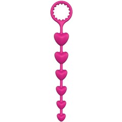  Розовая анальная цепочка с шариками-сердечками HEART BEADS 23 см 