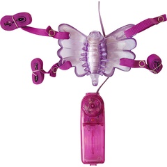  Фиолетовая вибробабочка на ремешках с пультом управления вибрацией 