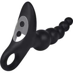  Черный силиконовый анальный вибромассажер-ёлочка с колечком-ограничителем 