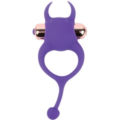  Фиолетовое эрекционное виброкольцо с рожками и хвостиком 