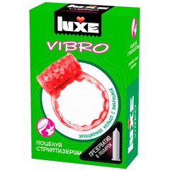 Розовое эрекционное виброкольцо Luxe VIBRO Поцелуй стриптизёрши презерватив 