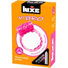  Розовое эрекционное виброкольцо Luxe VIBRO Техасский бутон презерватив 