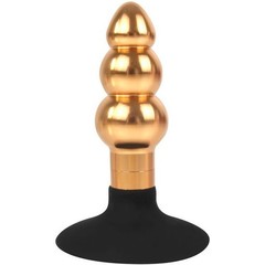  Золотисто-черная анальная пробка-елочка с круглым ограничителем 9 см 