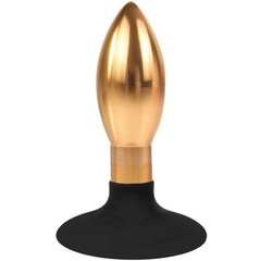  Золотисто-черная овальная анальная пробка 9 см 