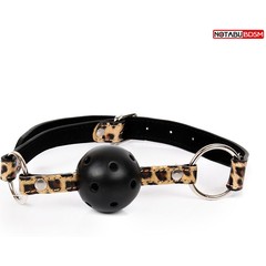  Черный кляп-шарик Ball Gag на леопардовых ремешках 