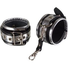  Серебристо-чёрные кожаные наручники 